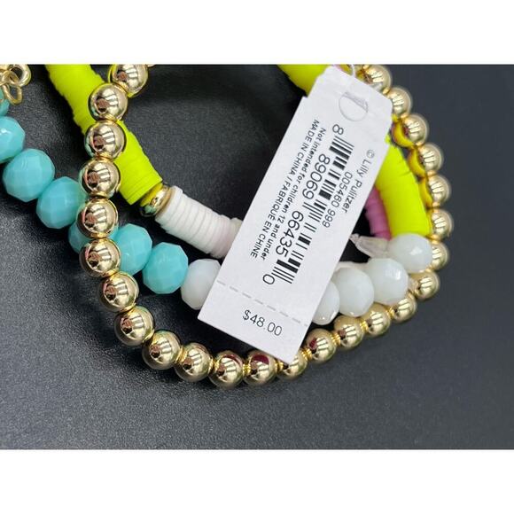 Lilly Pulitzer NWT Hi Summer Bracelet Set Gold Tone Pink
Blue Beaded Stretch - Picture 7 of 7